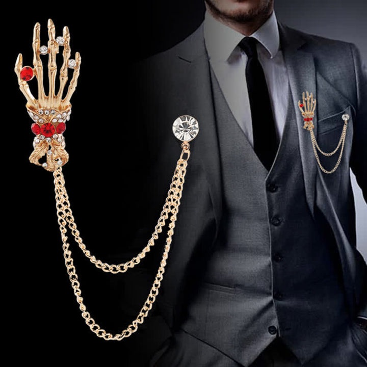 Broche de diamantes de imitación con forma de mano de esqueleto para hombre