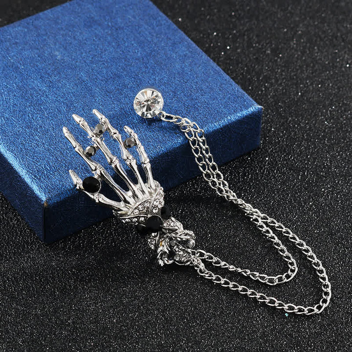 Broche de diamantes de imitación con forma de mano de esqueleto para hombre