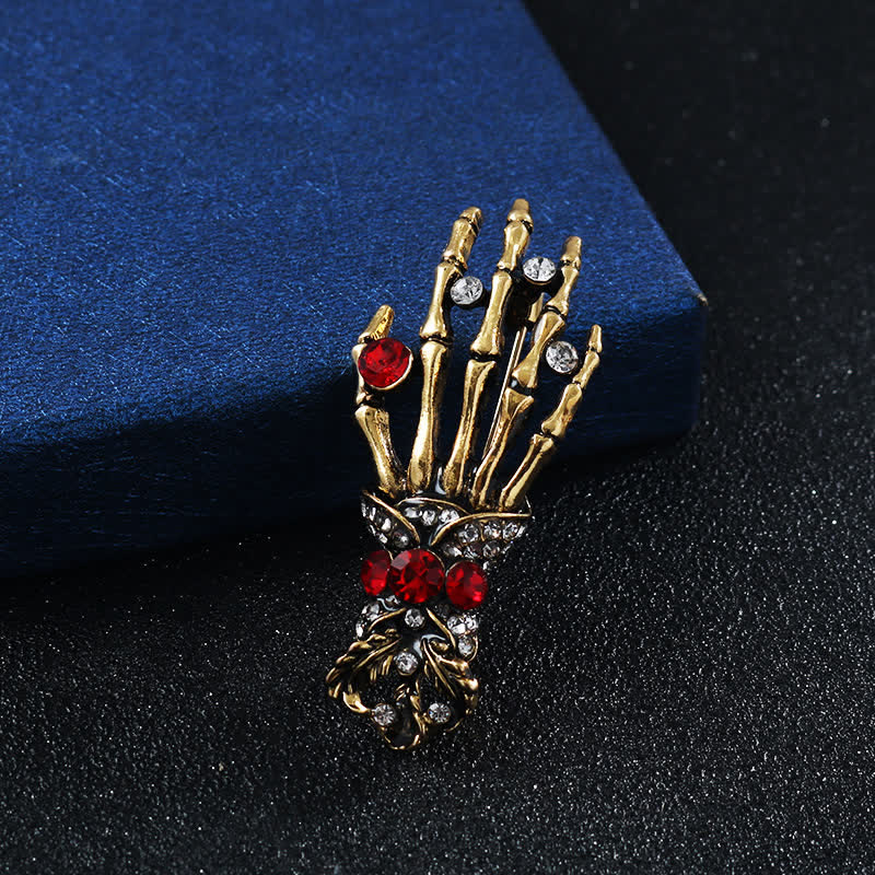 Broche de diamantes de imitación con forma de mano de esqueleto para hombre