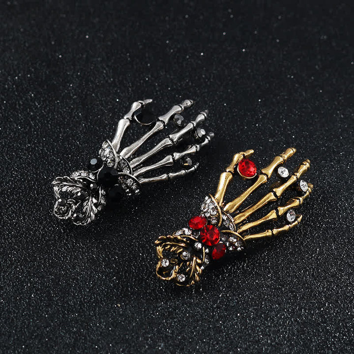 Broche de diamantes de imitación con forma de mano de esqueleto para hombre