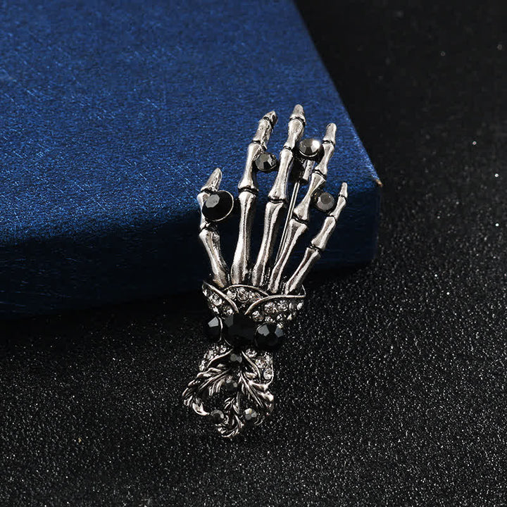 Broche de diamantes de imitación con forma de mano de esqueleto para hombre