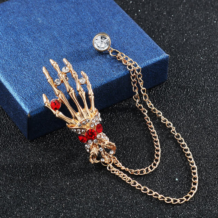 Broche de diamantes de imitación con forma de mano de esqueleto para hombre