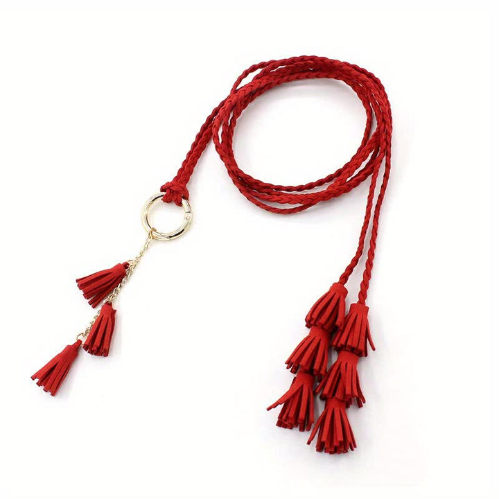 Cinturón de cuerda trenzada con borlas bohemias para mujer