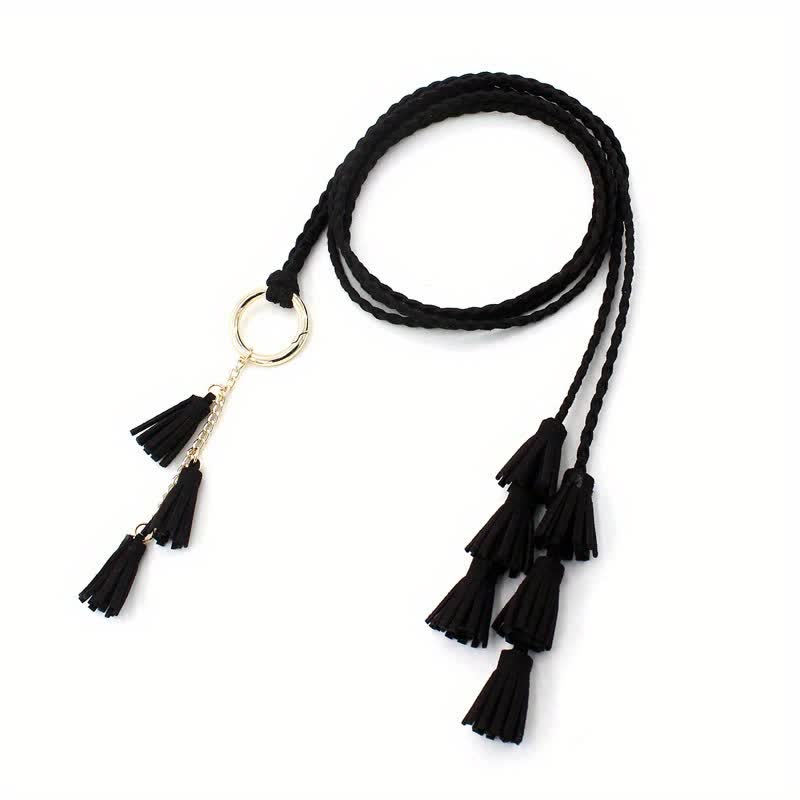 Cinturón de cuerda trenzada con borlas bohemias para mujer