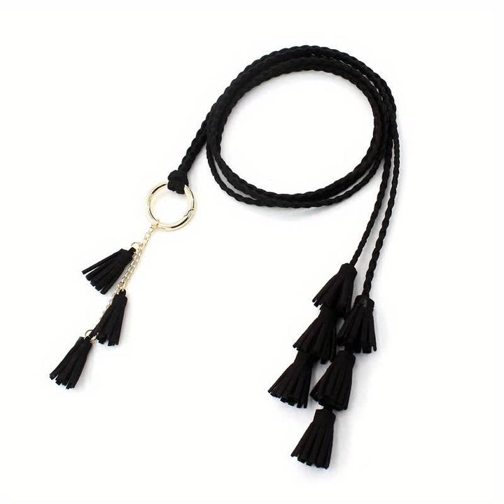 Cinturón de cuerda trenzada con borlas bohemias para mujer