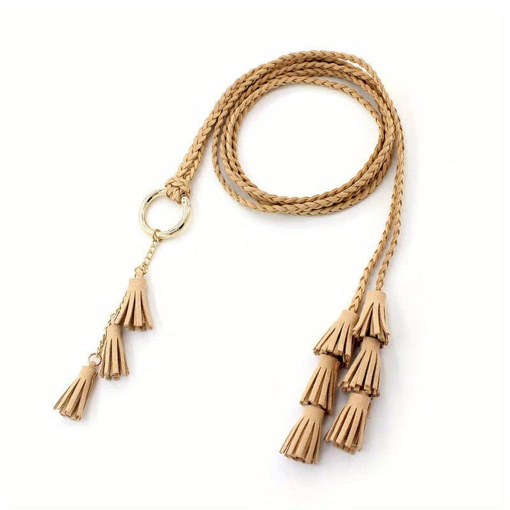 Cinturón de cuerda trenzada con borlas bohemias para mujer