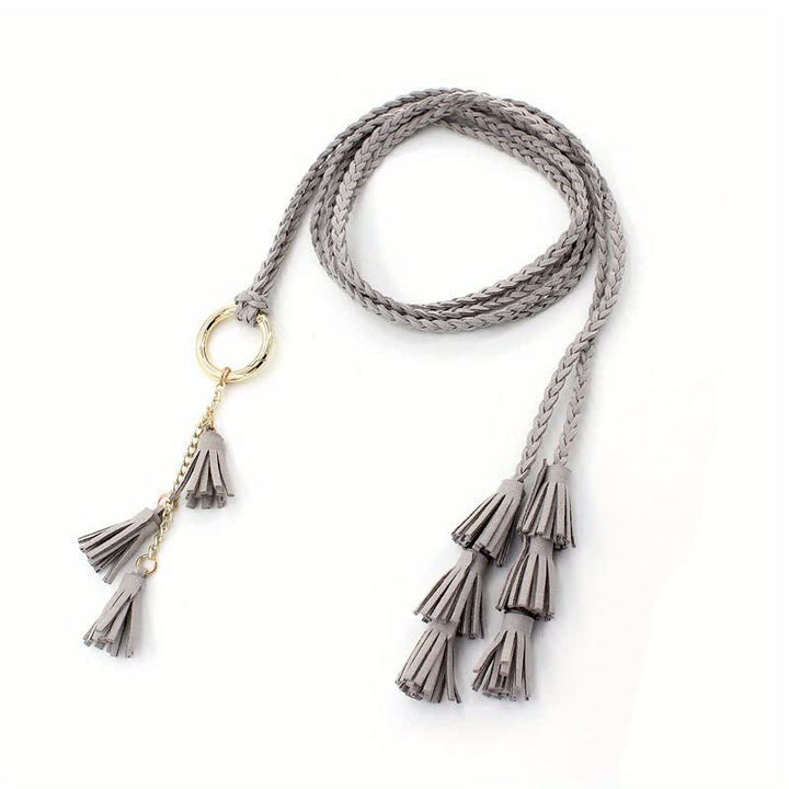 Cinturón de cuerda trenzada con borlas bohemias para mujer
