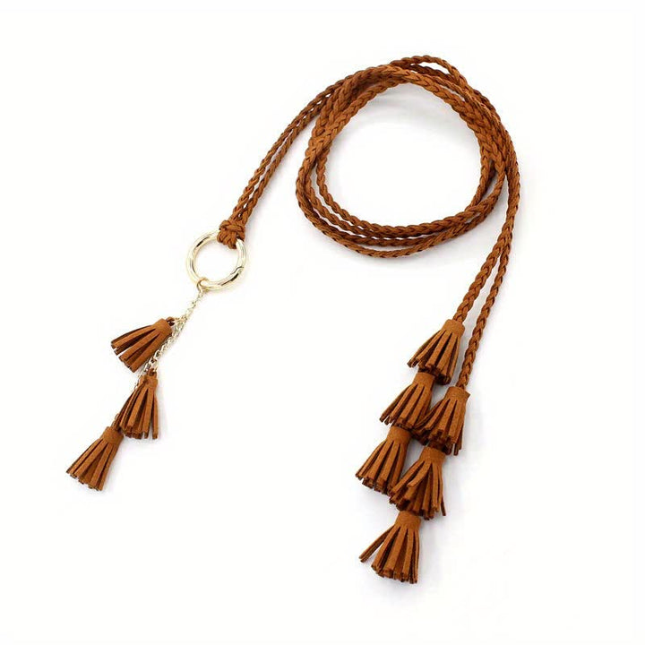Cinturón de cuerda trenzada con borlas bohemias para mujer