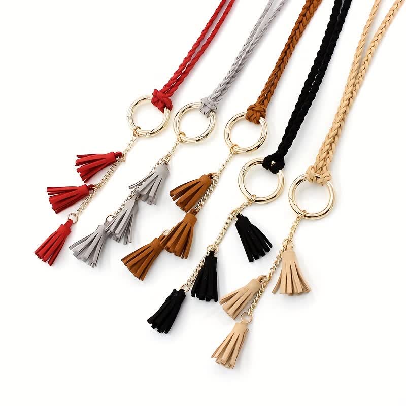 Cinturón de cuerda trenzada con borlas bohemias para mujer