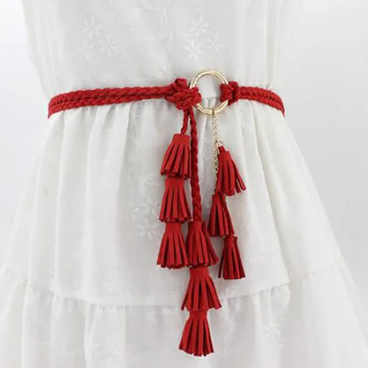 Cinturón de cuerda trenzada con borlas bohemias para mujer
