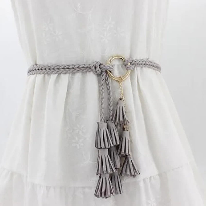Cinturón de cuerda trenzada con borlas bohemias para mujer