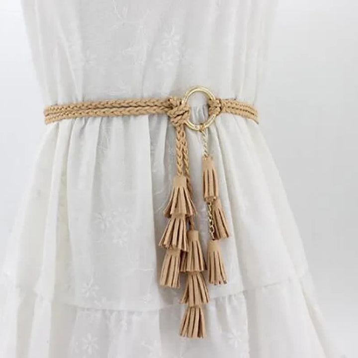 Cinturón de cuerda trenzada con borlas bohemias para mujer