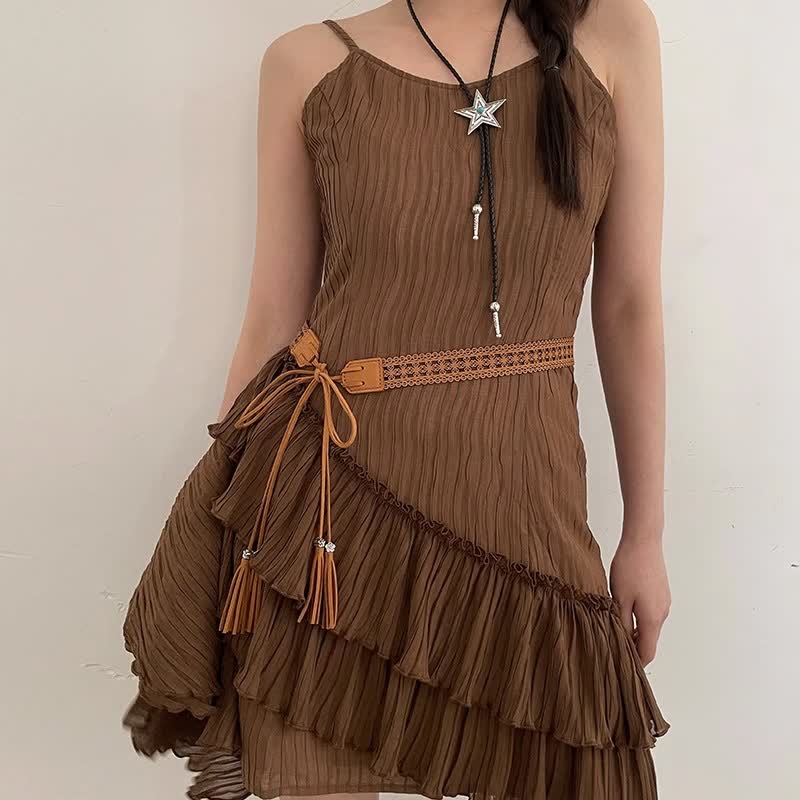 Cinturón de cuerda estilo bohemio con flores huecas para mujer