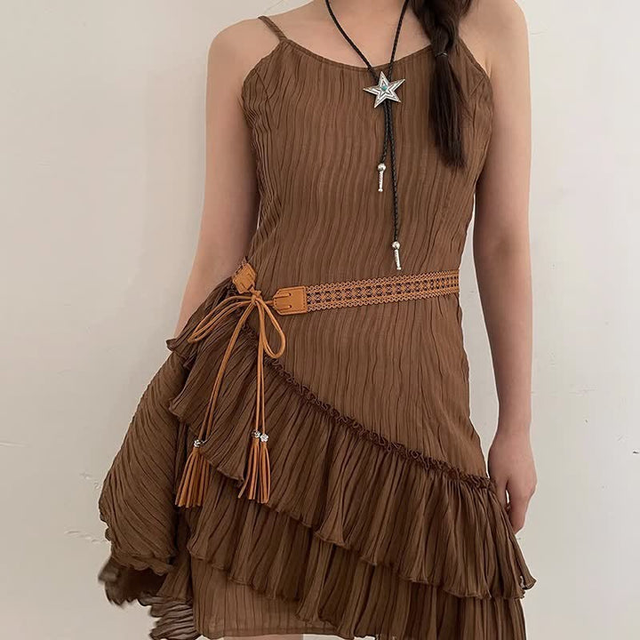 Cinturón de cuerda estilo bohemio con flores huecas para mujer