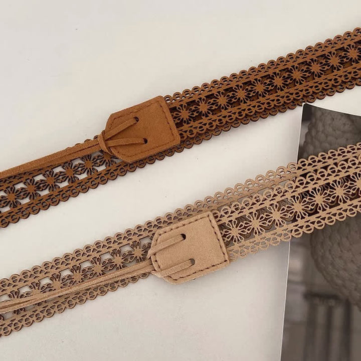 Cinturón de cuerda estilo bohemio con flores huecas para mujer