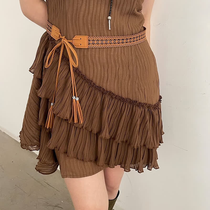 Cinturón de cuerda estilo bohemio con flores huecas para mujer