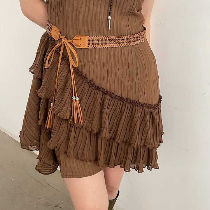 Cinturón de cuerda estilo bohemio con flores huecas para mujer