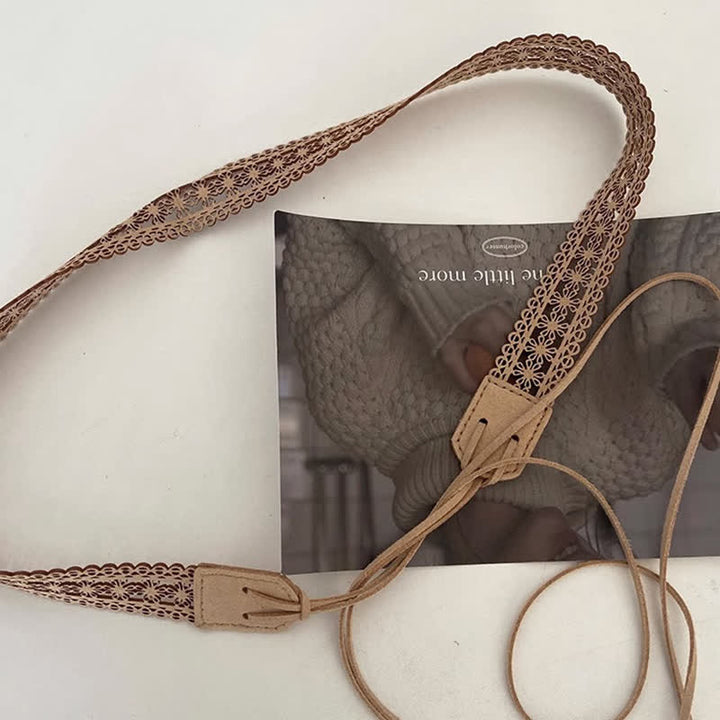 Cinturón de cuerda estilo bohemio con flores huecas para mujer