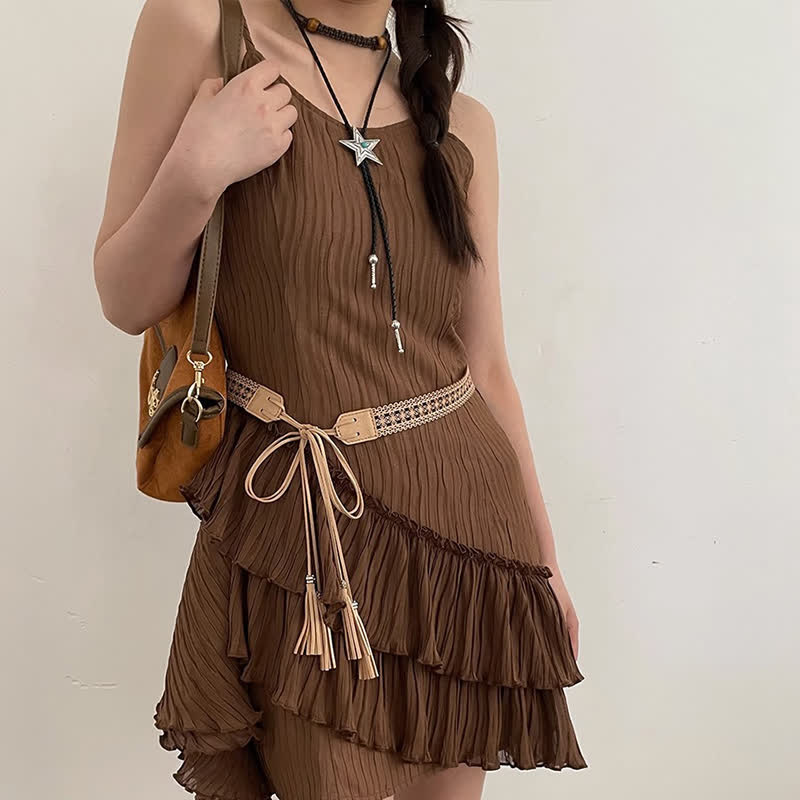 Cinturón de cuerda estilo bohemio con flores huecas para mujer