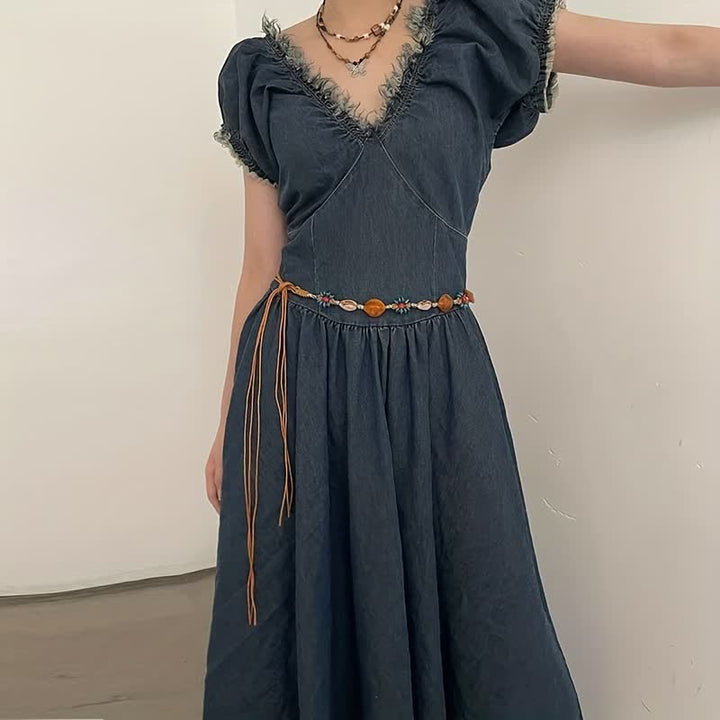 Cinturón de cuerda trenzada estilo bohemio con flores y cuentas para mujer