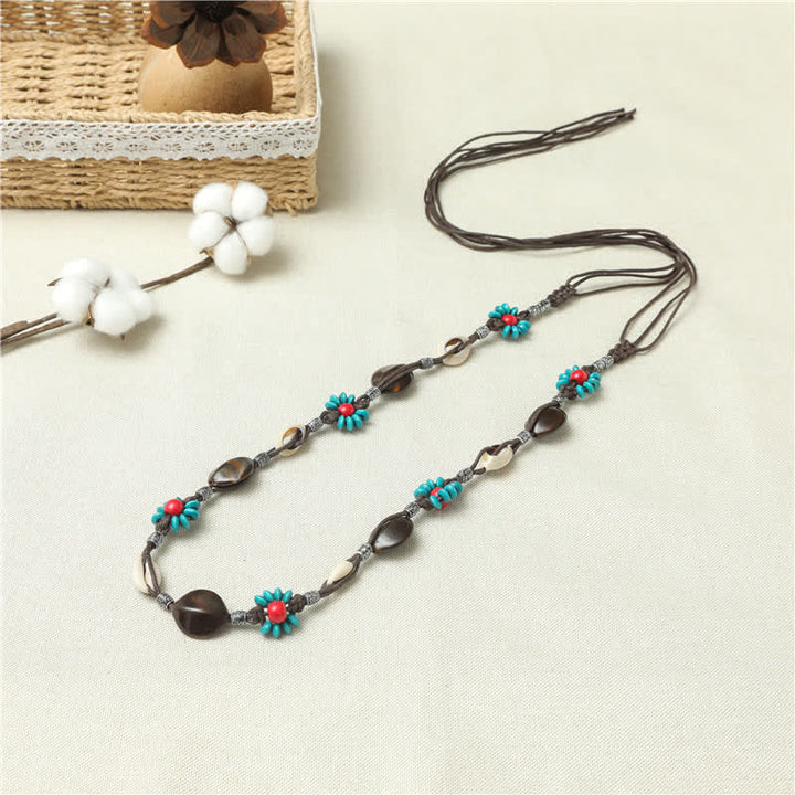 Cinturón de cuerda trenzada estilo bohemio con flores y cuentas para mujer