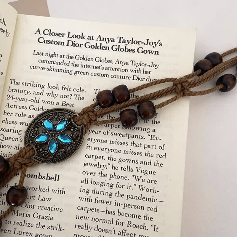 Cinturón de cuerda trenzada estilo bohemio con cuentas de madera y piedras preciosas para mujer