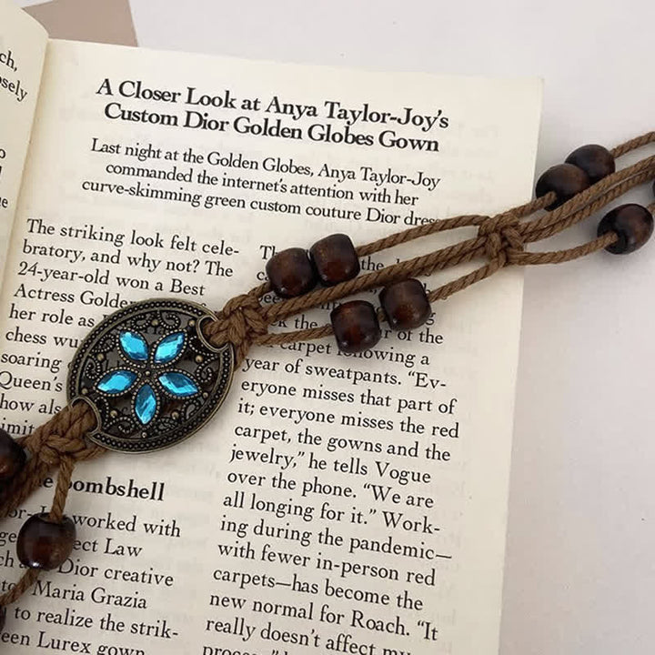 Cinturón de cuerda trenzada estilo bohemio con cuentas de madera y piedras preciosas para mujer