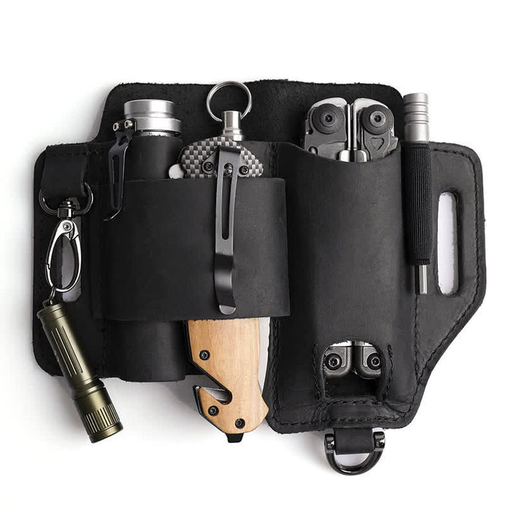 Bolsa de cuero con cinturón organizadora de herramientas EDC multifuncional