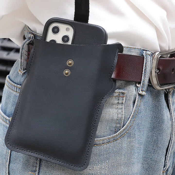 Bolso de cuero con cinturón para llevar cómodamente el teléfono móvil estilo retro