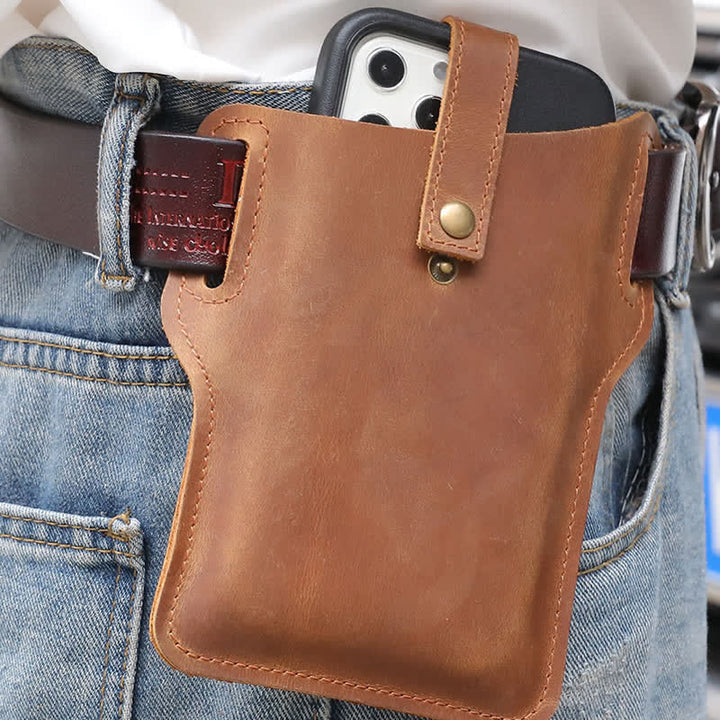Bolso de cuero con cinturón para llevar cómodamente el teléfono móvil estilo retro