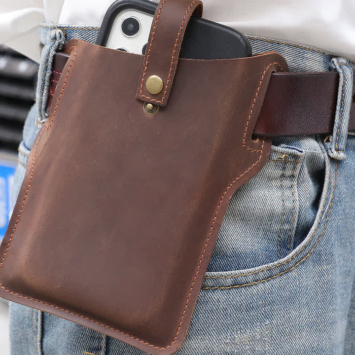 Bolso de cuero con cinturón para llevar cómodamente el teléfono móvil estilo retro