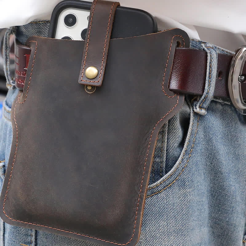 Bolso de cuero con cinturón para llevar cómodamente el teléfono móvil estilo retro