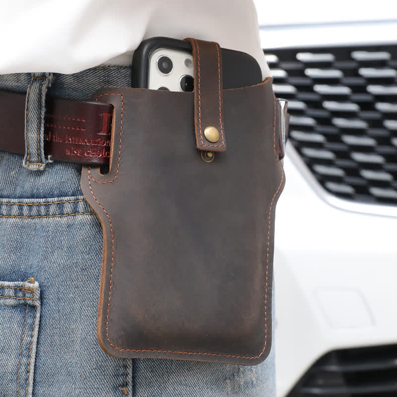 Bolso de cuero con cinturón para llevar cómodamente el teléfono móvil estilo retro