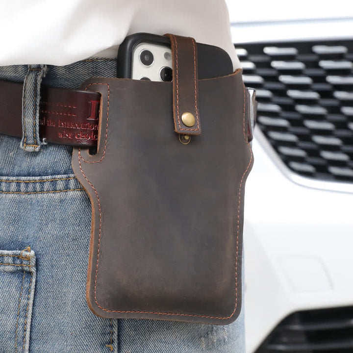 Bolso de cuero con cinturón para llevar cómodamente el teléfono móvil estilo retro