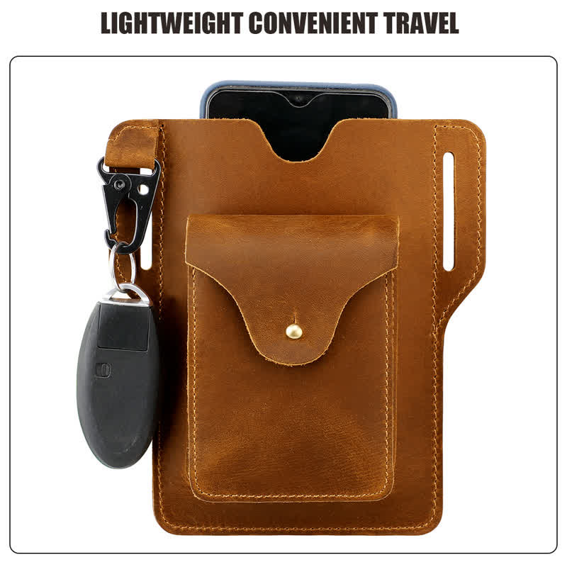 Funda para teléfono móvil para exteriores, llavero, bolso de cuero para cinturón