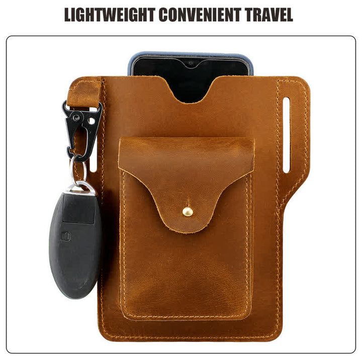 Funda para teléfono móvil para exteriores, llavero, bolso de cuero para cinturón