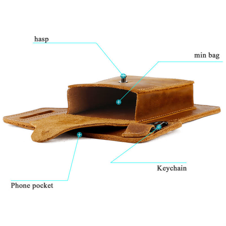 Funda para teléfono móvil para exteriores, llavero, bolso de cuero para cinturón