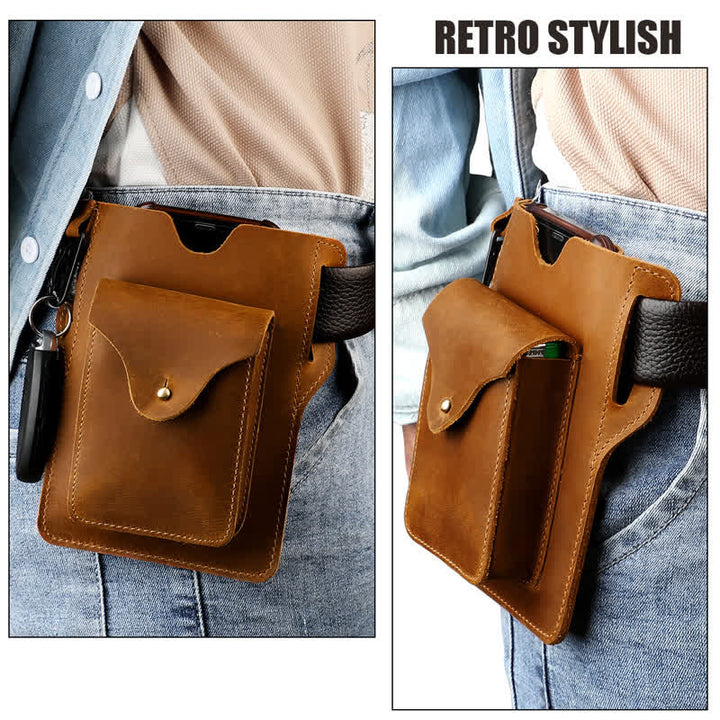 Funda para teléfono móvil para exteriores, llavero, bolso de cuero para cinturón