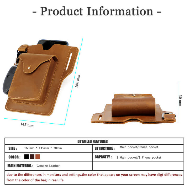 Funda para teléfono móvil para exteriores, llavero, bolso de cuero para cinturón