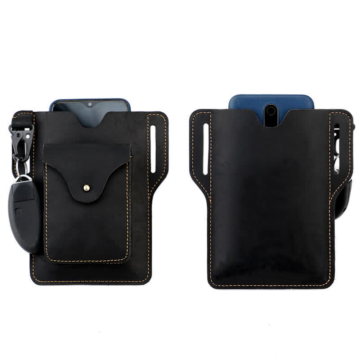 Funda para teléfono móvil para exteriores, llavero, bolso de cuero para cinturón