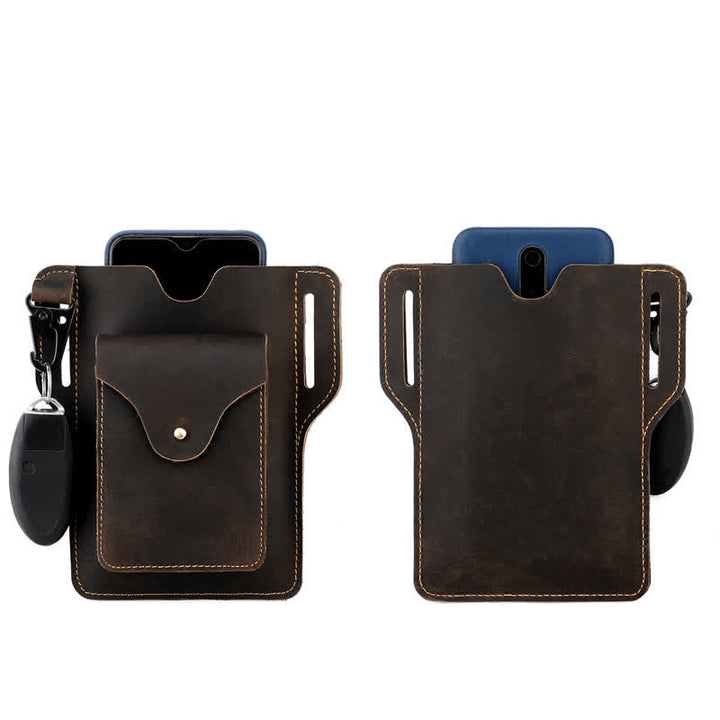 Funda para teléfono móvil para exteriores, llavero, bolso de cuero para cinturón
