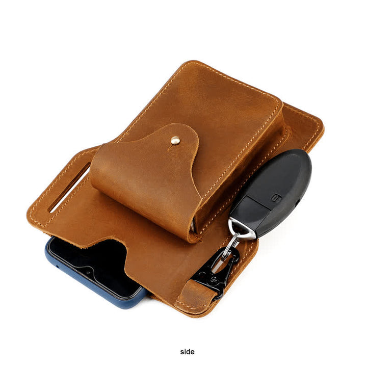 Funda para teléfono móvil para exteriores, llavero, bolso de cuero para cinturón