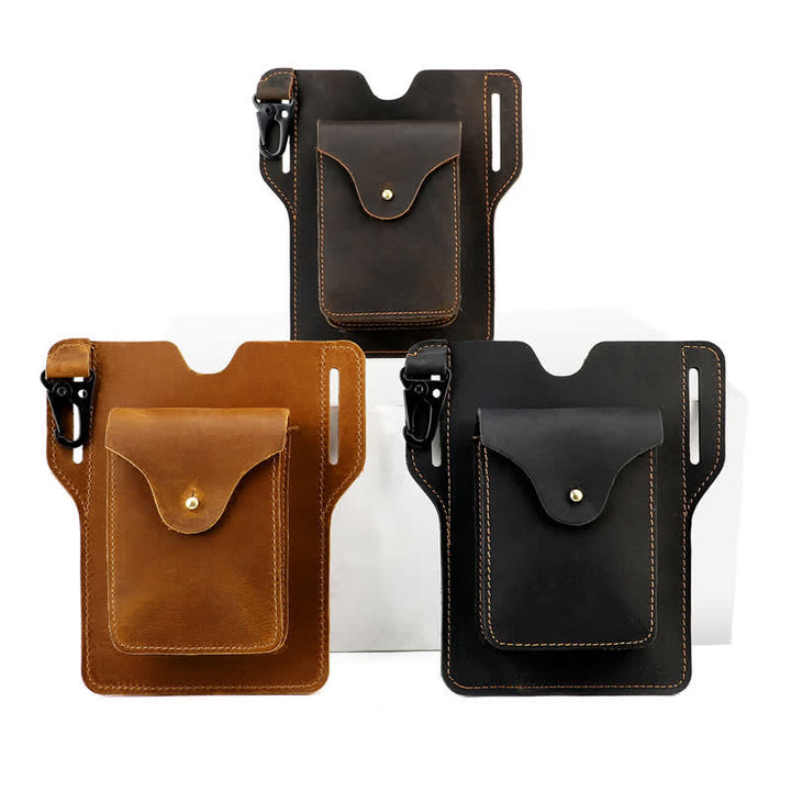Funda para teléfono móvil para exteriores, llavero, bolso de cuero para cinturón