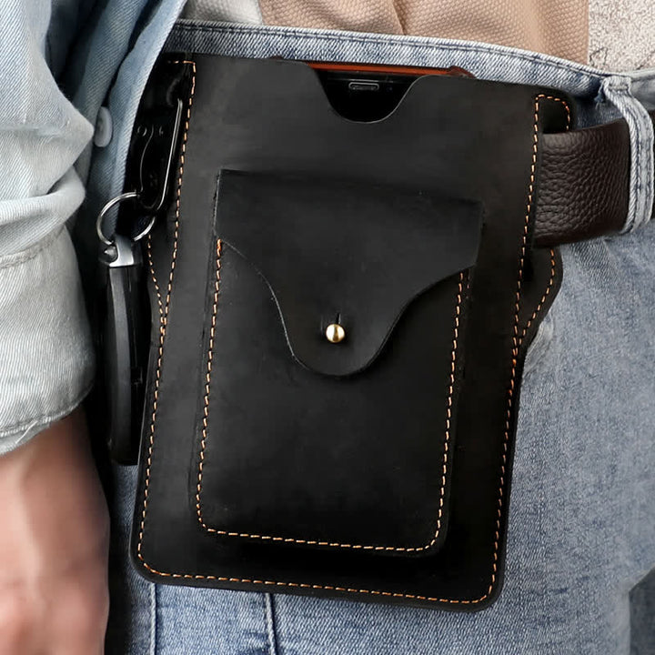 Funda para teléfono móvil para exteriores, llavero, bolso de cuero para cinturón