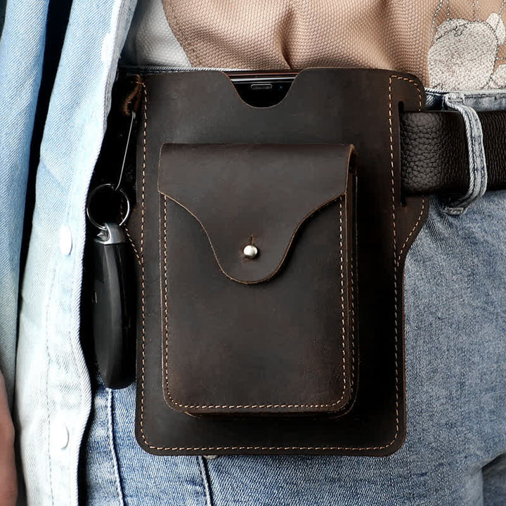 Funda para teléfono móvil para exteriores, llavero, bolso de cuero para cinturón