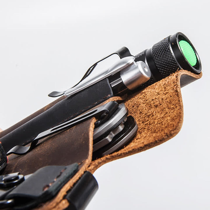 Funda de cuero para cinturón para acampar con funda para cuchillo plegable portátil