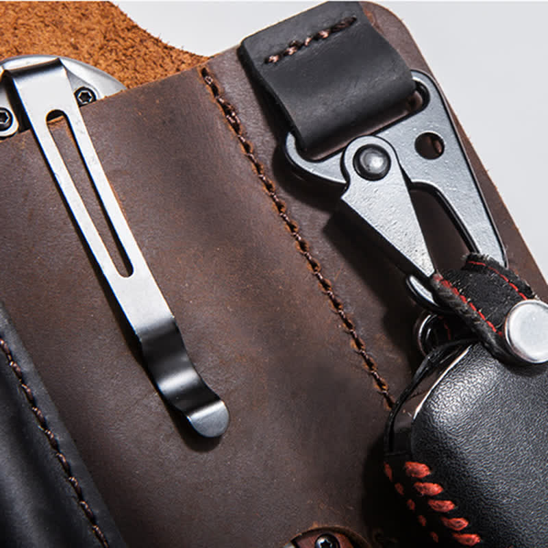 Funda de cuero para cinturón para acampar con funda para cuchillo plegable portátil