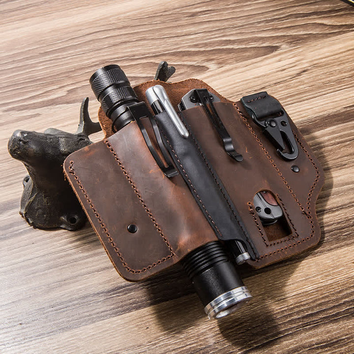 Funda de cuero para cinturón para acampar con funda para cuchillo plegable portátil