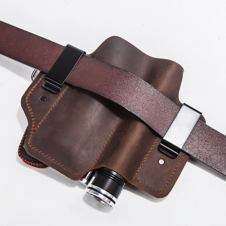Funda de cuero para cinturón para acampar con funda para cuchillo plegable portátil