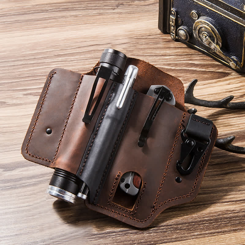 Funda de cuero para cinturón para acampar con funda para cuchillo plegable portátil